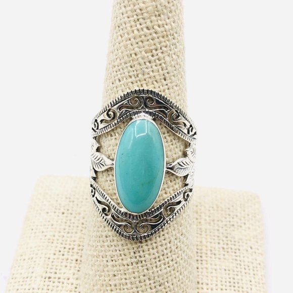 Southwest Style 925 Sterling Silver Turquoise Wide Band Ring Southwest 7.5 - Picture 5 of 7